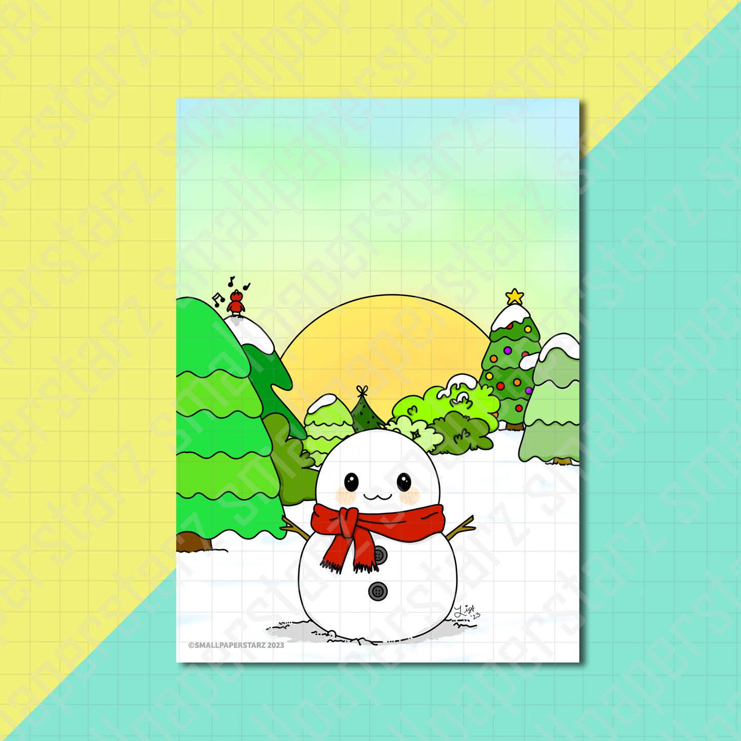 A015 - Snowman's Winter Wonderland 5x7 in. Art Print