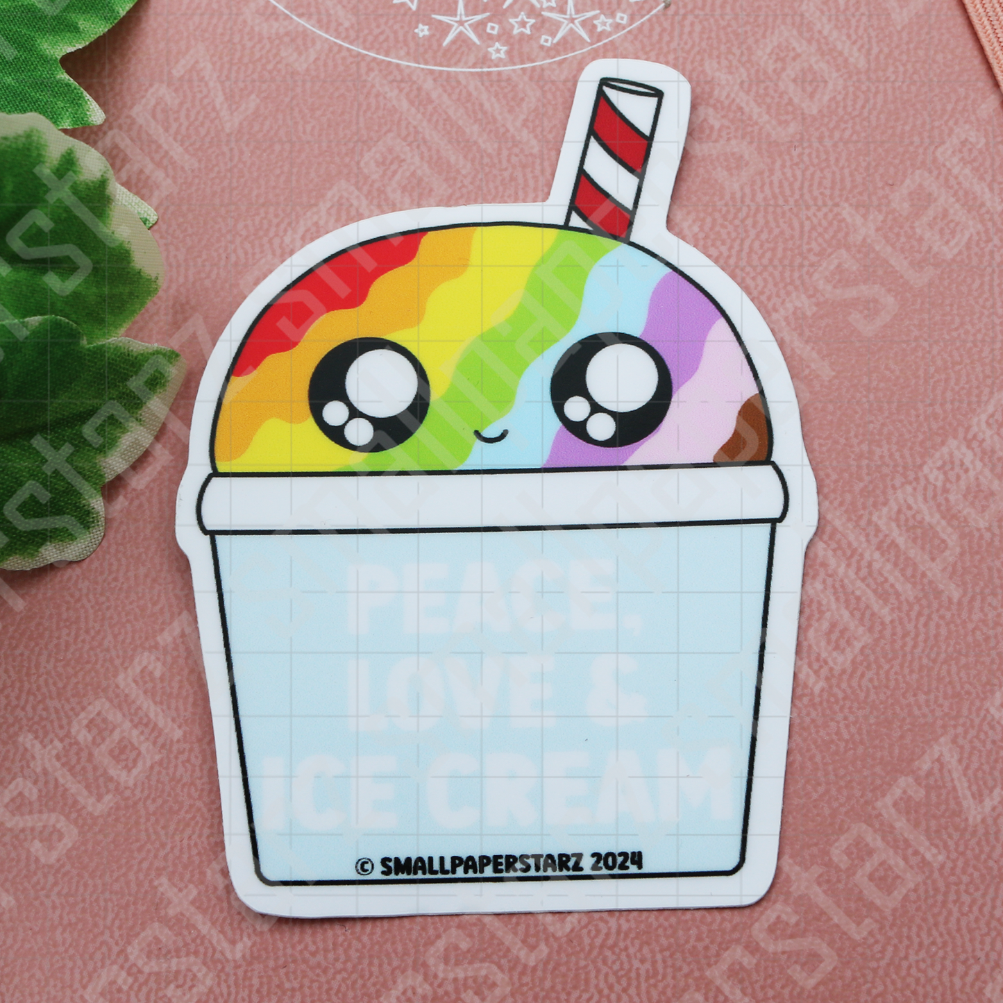 F043 - Peace, Love and Rainbow Ice Cream Waterproof Vinyl Die Cut Sticker
