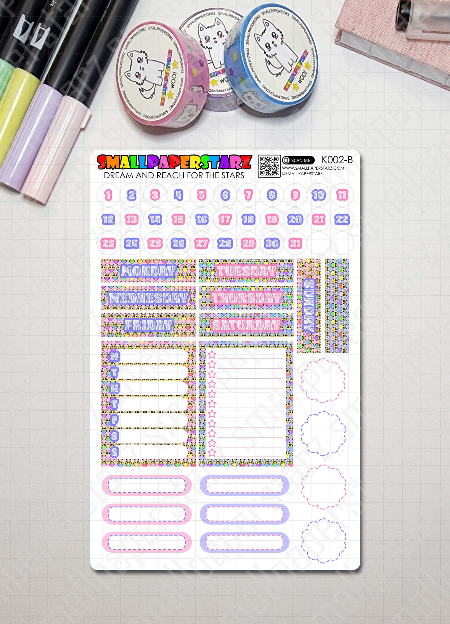K002 - Lovely Bees Vertical Planner Kit Sticker Sheets