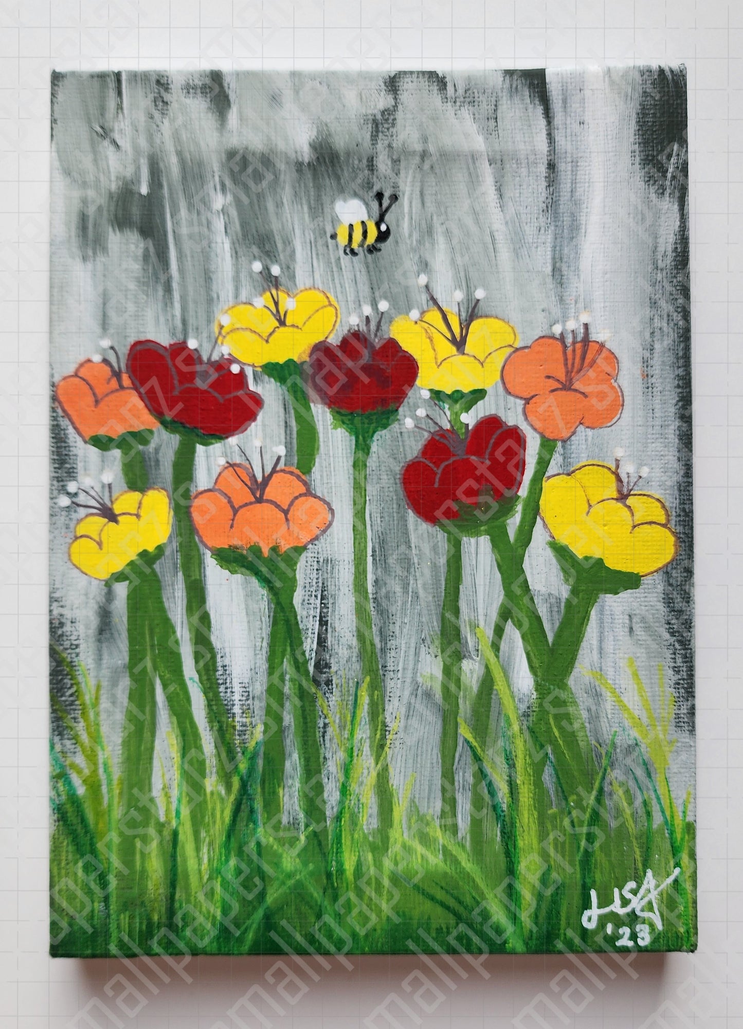 D003 - Blooming Night 5x7 Canvas Painting