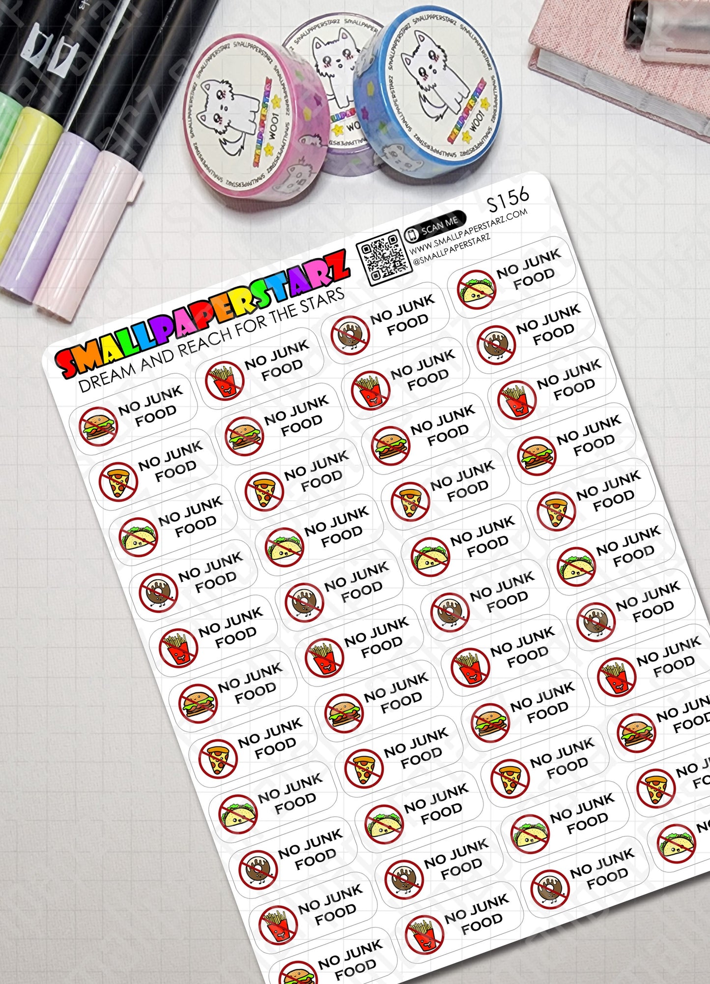 S156 - No Junk Food Sticker Sheet (Red version)