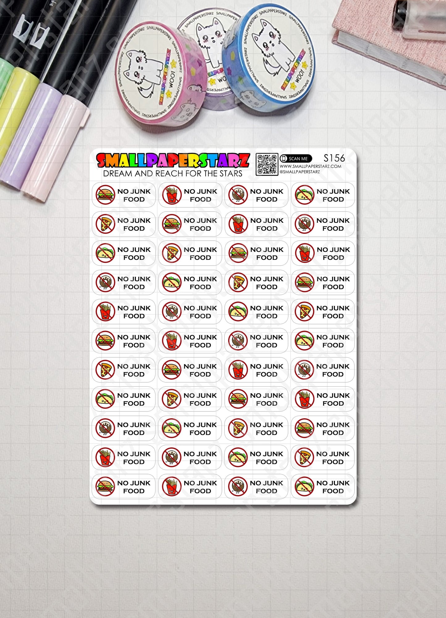 S156 - No Junk Food Sticker Sheet (Red version)