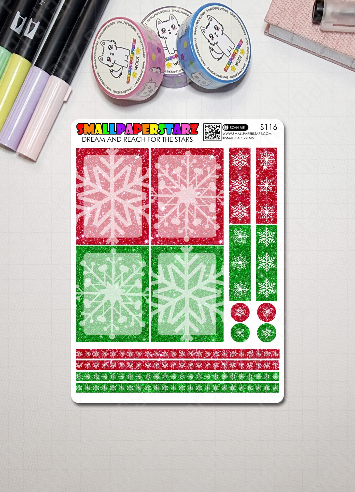 S116 - Glitter Snowflake Winter Christmas Functional Mini Kit Sticker Sheet