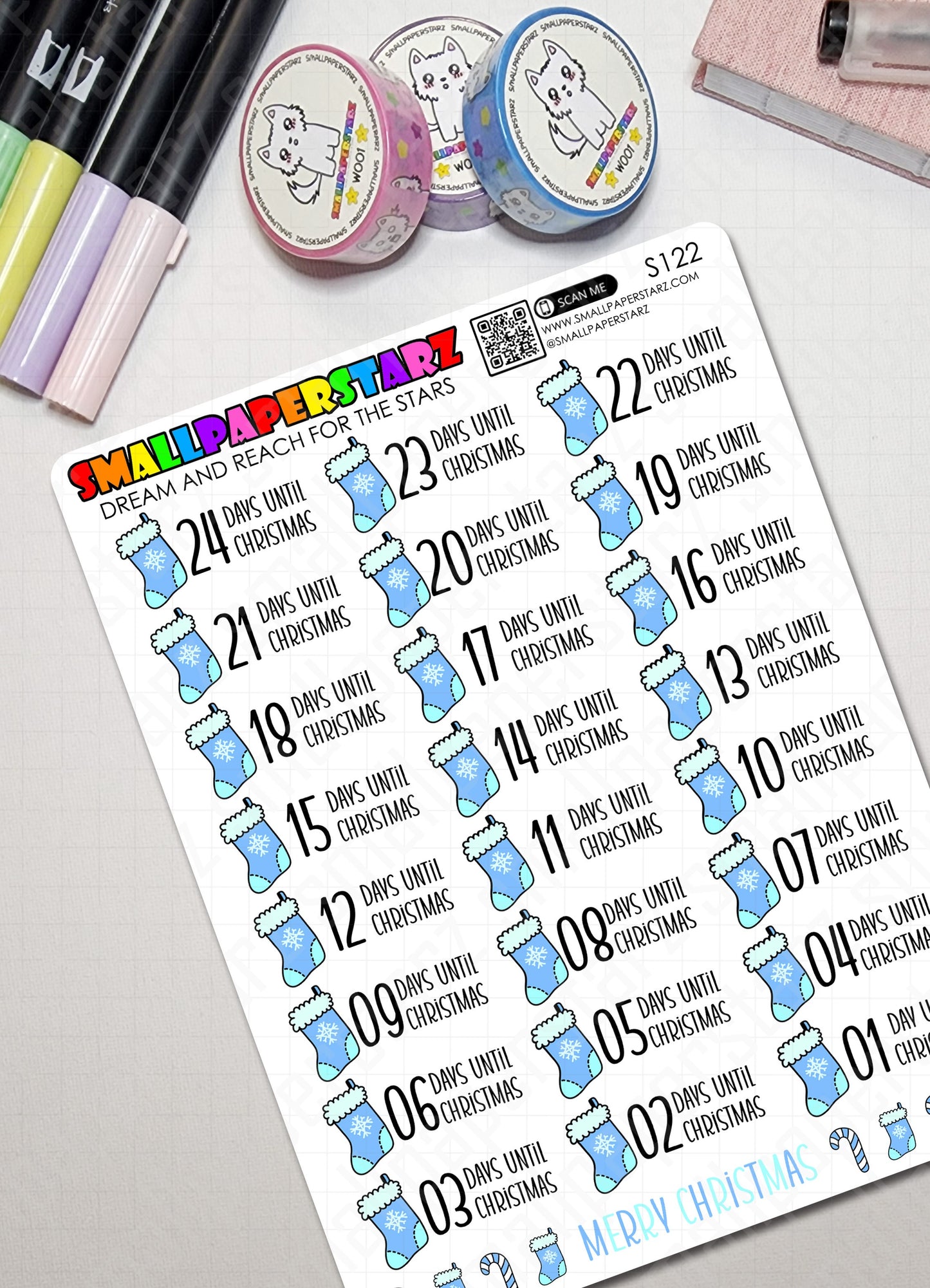 S122 - Christmas Countdown Blue Sticker Sheet