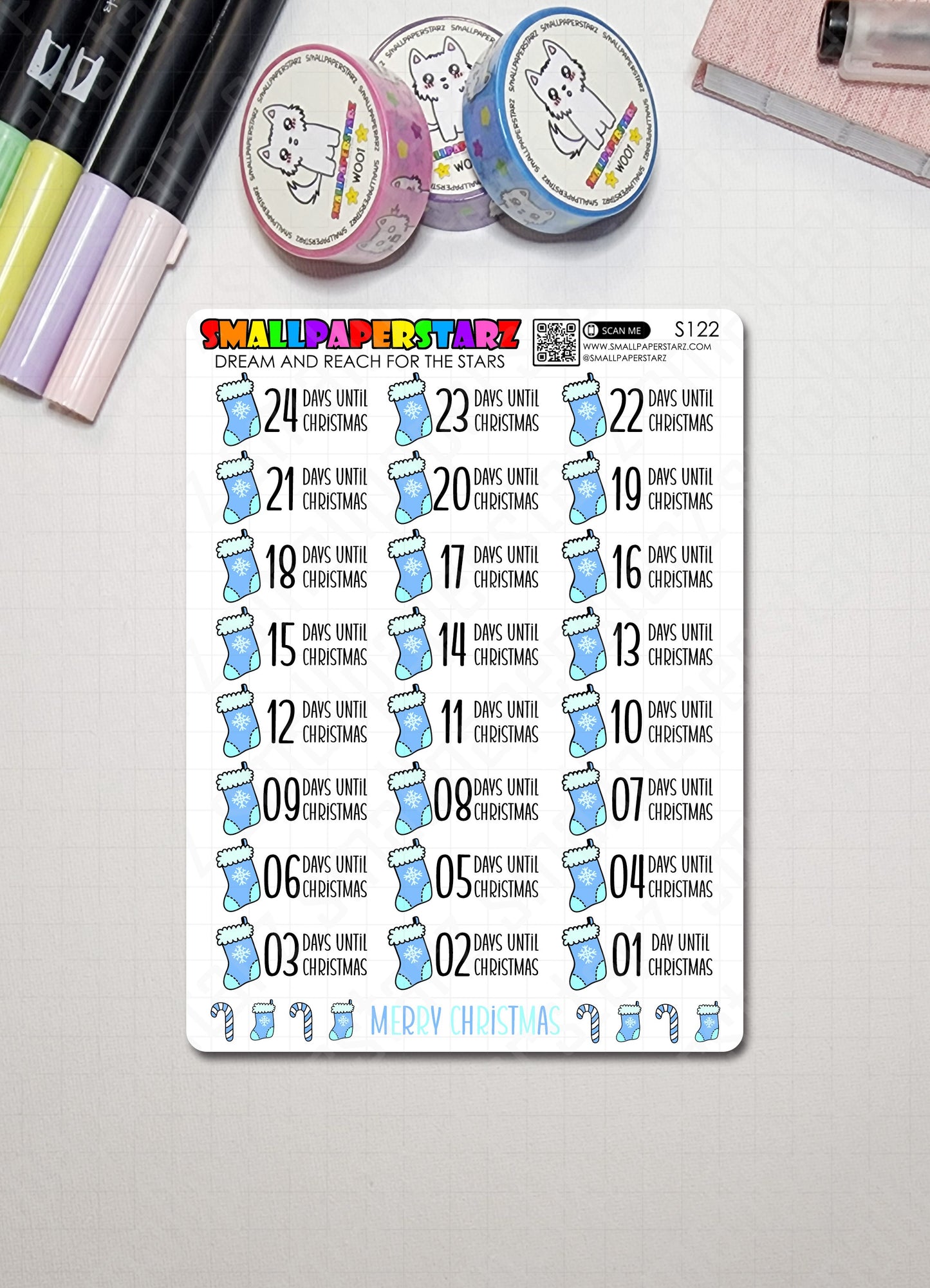 S122 - Christmas Countdown Blue Sticker Sheet