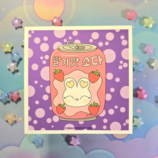 A036 - Korean Strawberry Soda Pop Lola Bunny 5x5 in. Art Print