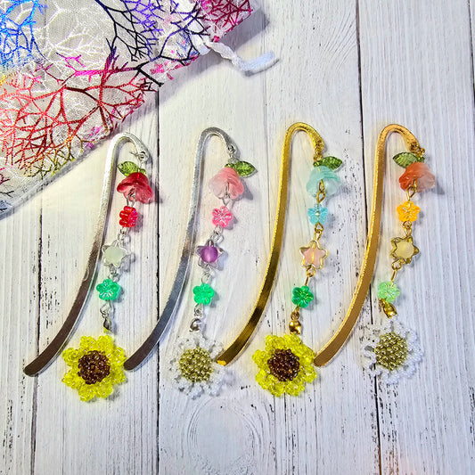 BM006 - Seed Beaded Flower Charm Handmade Beaded Bookmarks