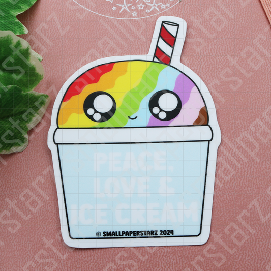 F043 - Peace, Love and Rainbow Ice Cream Water Resistant Vinyl Die Cut Sticker