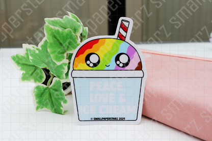 F043 - Peace, Love and Rainbow Ice Cream Water Resistant Vinyl Die Cut Sticker