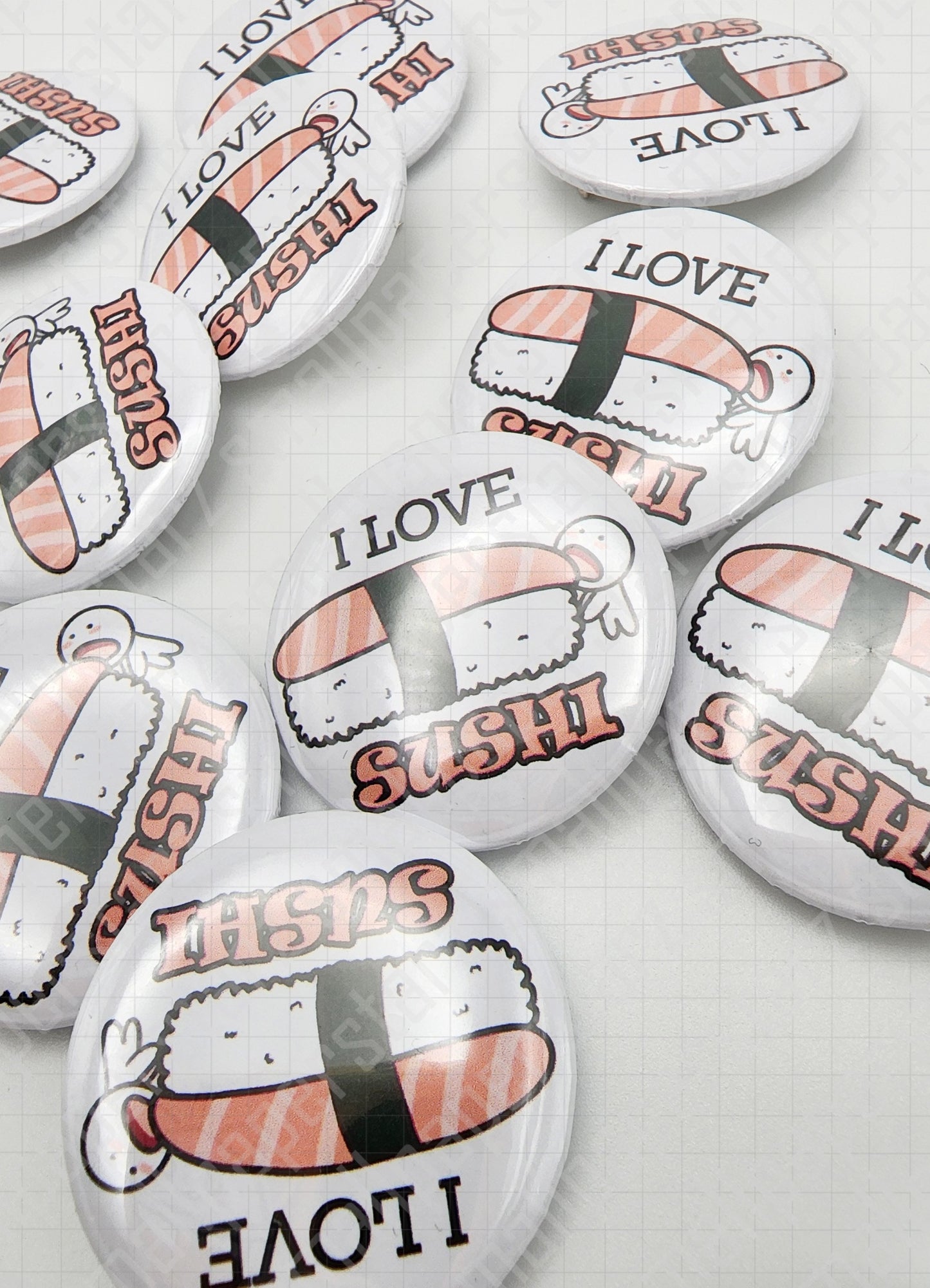 L021 - I love Sushi Pinback Button / Badge