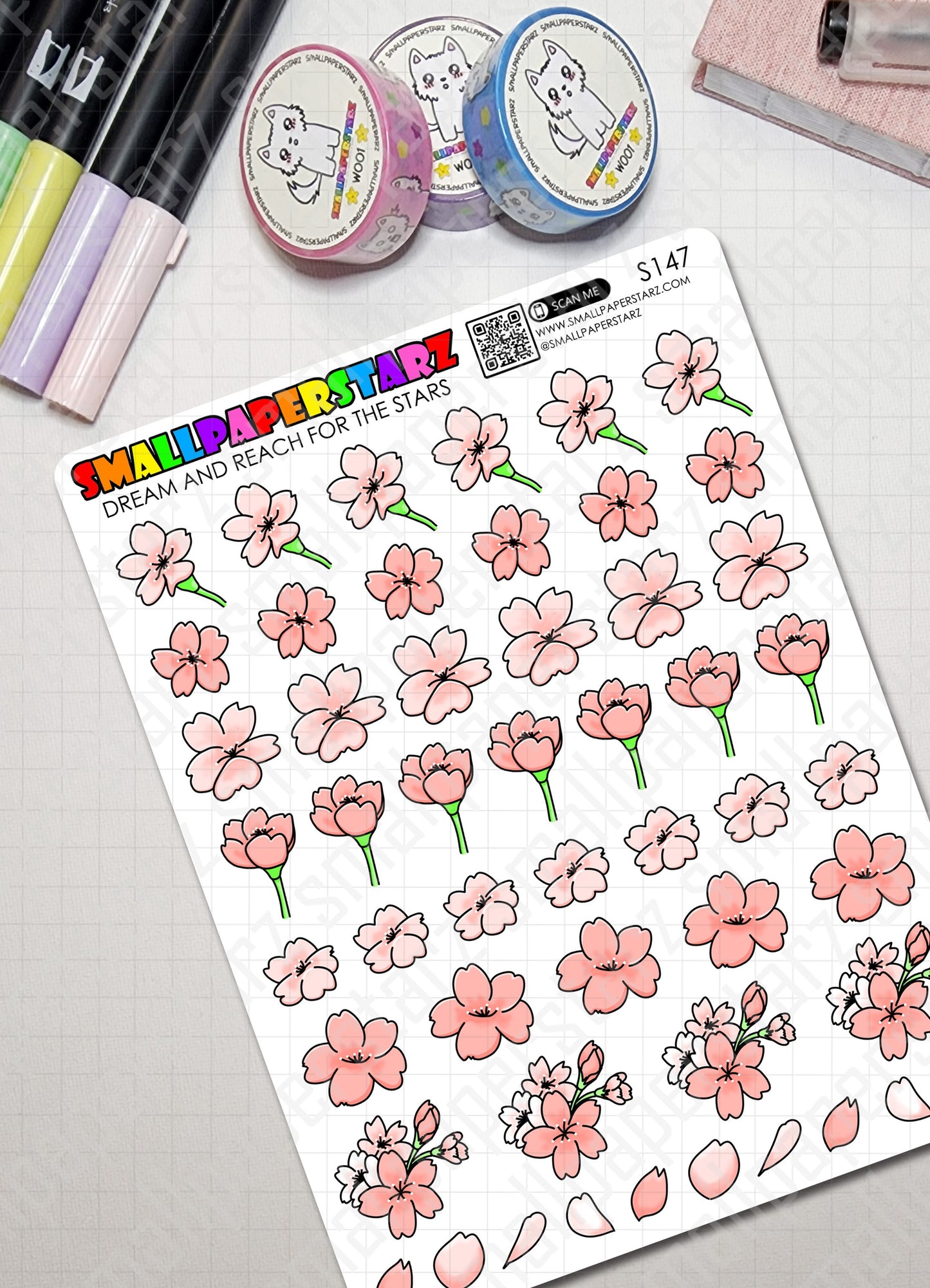 S147 - Cherry Blossoms / Sakura Flower Sticker Sheet