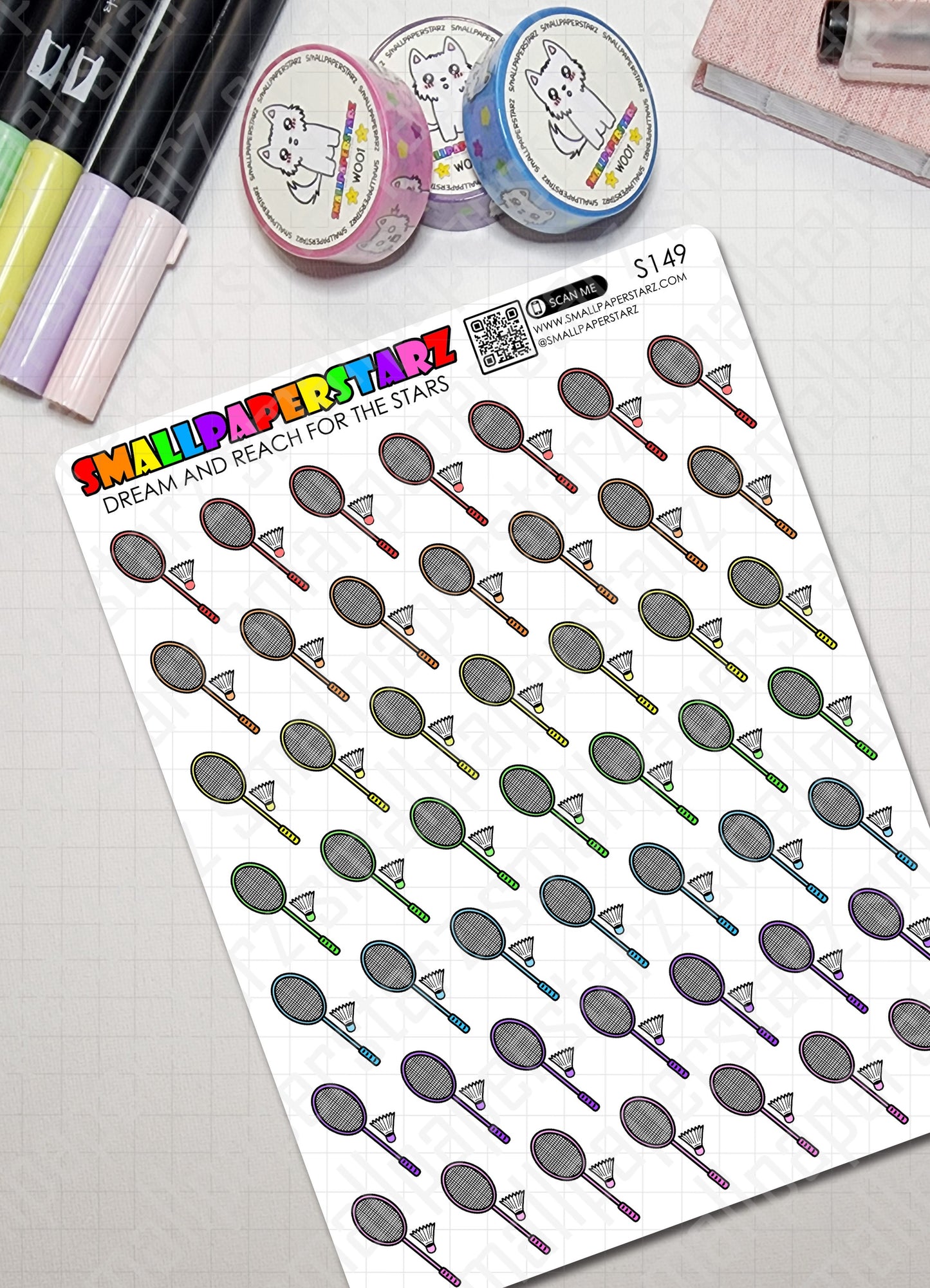 S149 - Badminton Icons Sticker Sheet