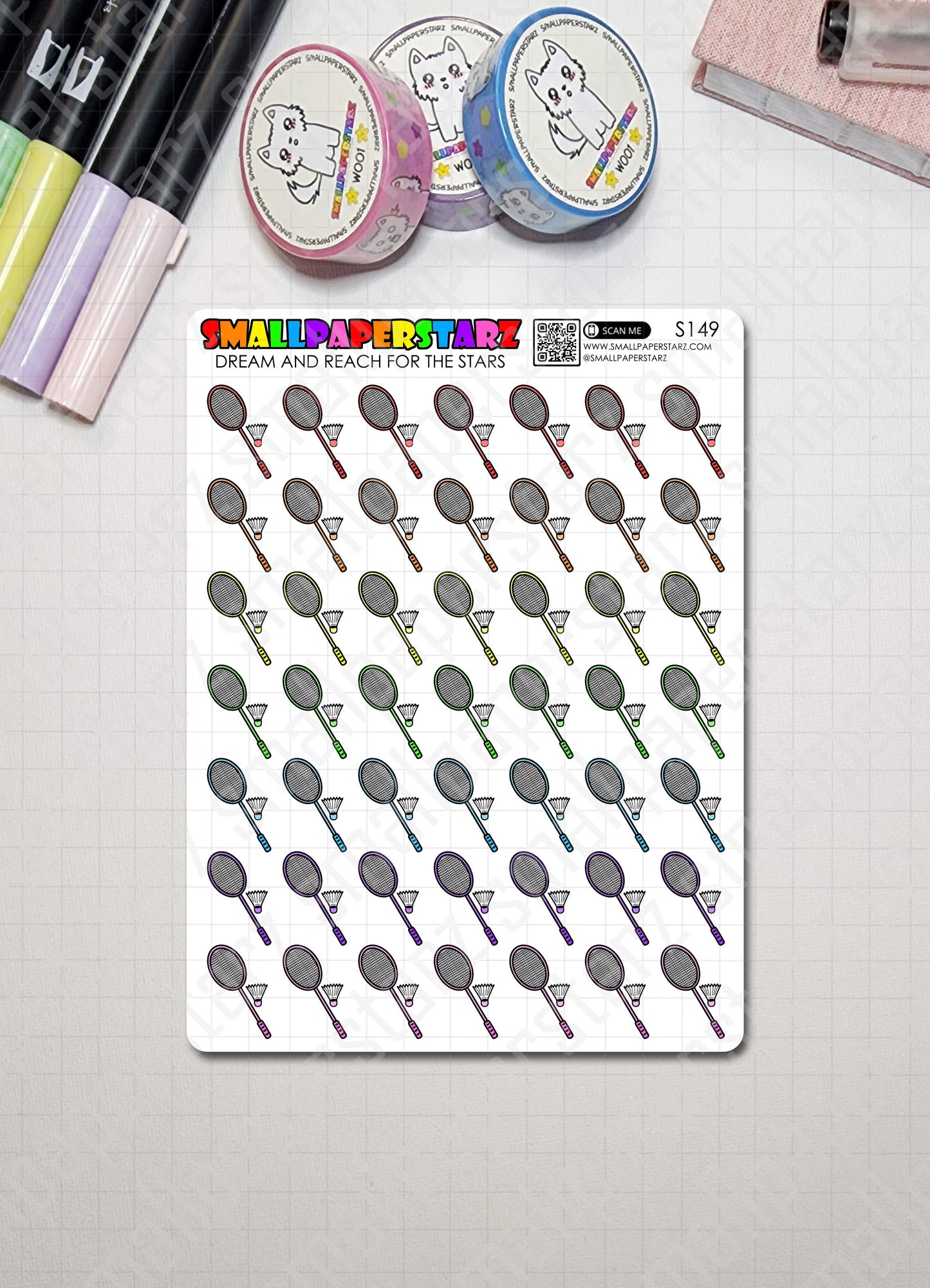 S149 - Badminton Icons Sticker Sheet