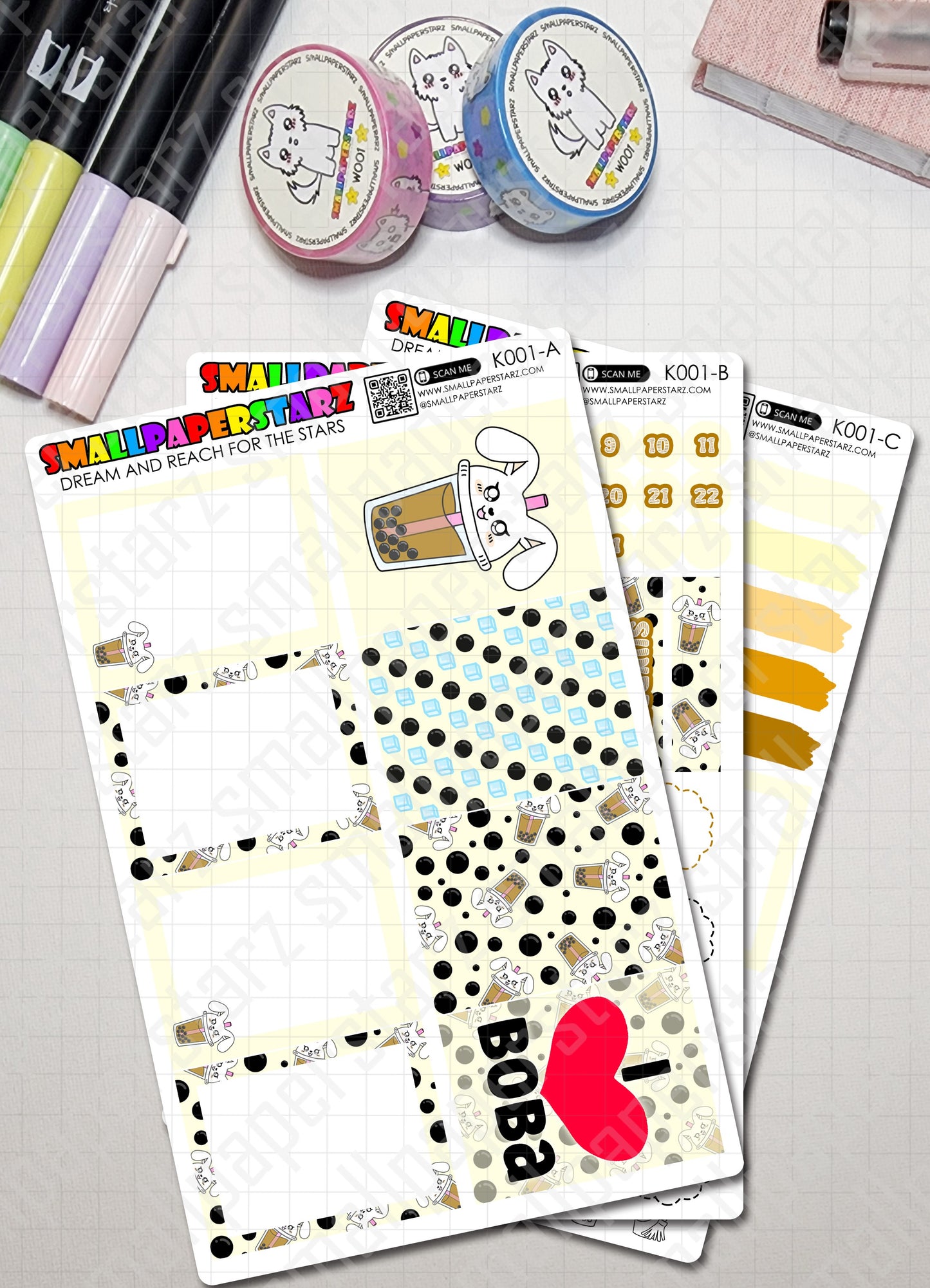 K001 - Lola Bunny Boba Time Vertical Planner Kit Sticker Sheets