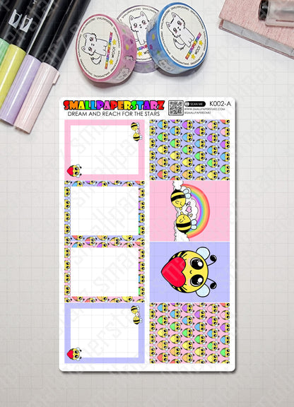K002 - Lovely Bees Vertical Planner Kit Sticker Sheets