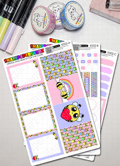 K002 - Lovely Bees Vertical Planner Kit Sticker Sheets