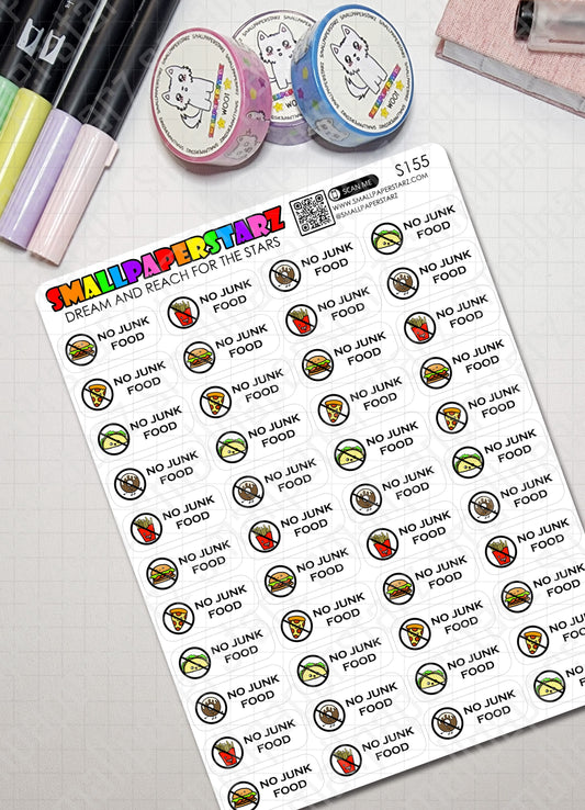 S155 - No Junk Food Sticker Sheet (Black version)