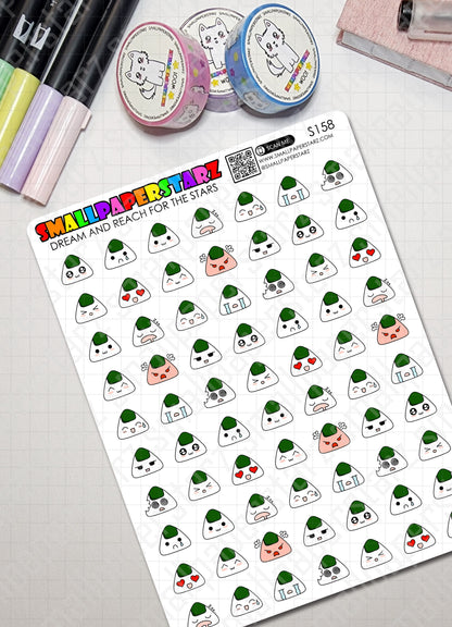 S158 - Onigiri Emojis / Emotis / Emoticons Sticker Sheet