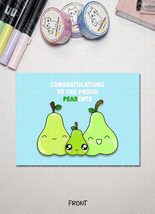 G028 - Congratulations To The Proud Pear-ants Pun Blank Greeting Card