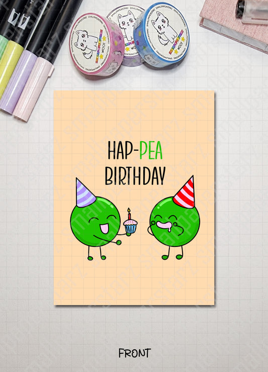 G009 - Hap-PEA Birthday Blank Greeting Card