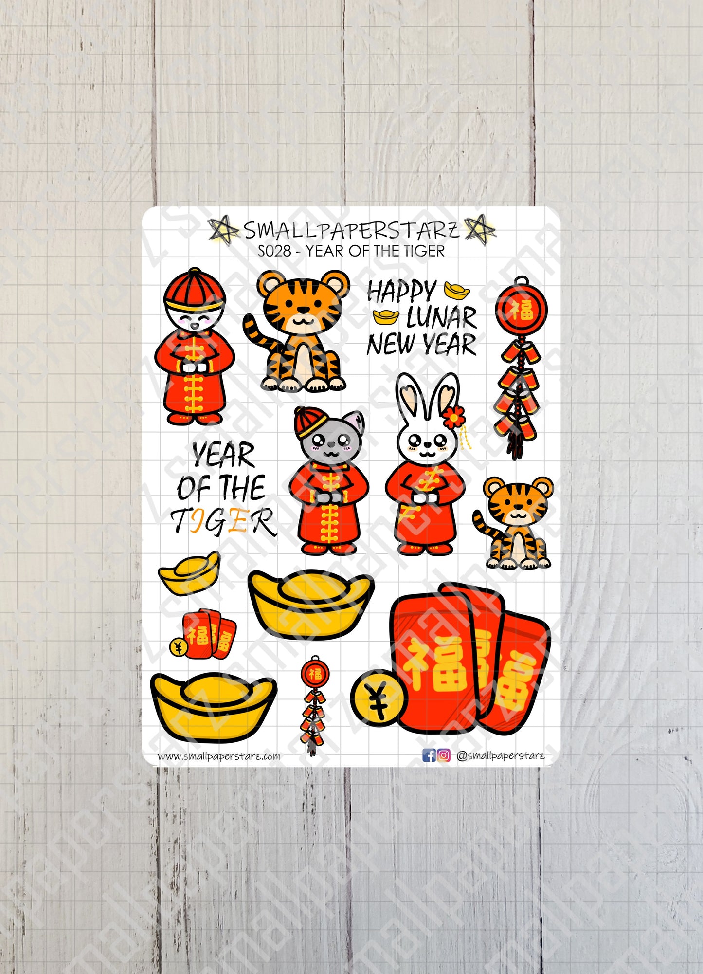 S028 - Year of the Tiger Chinese New Year / Lunar New Year 2022 Sticker Sheet