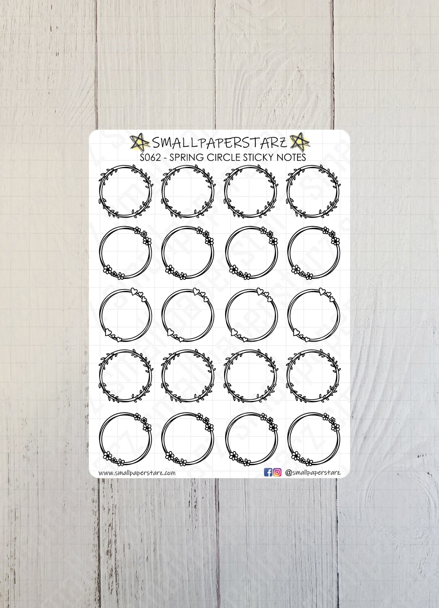 S062 - Spring Circle Sticky Notes Doodle Sticker Sheet