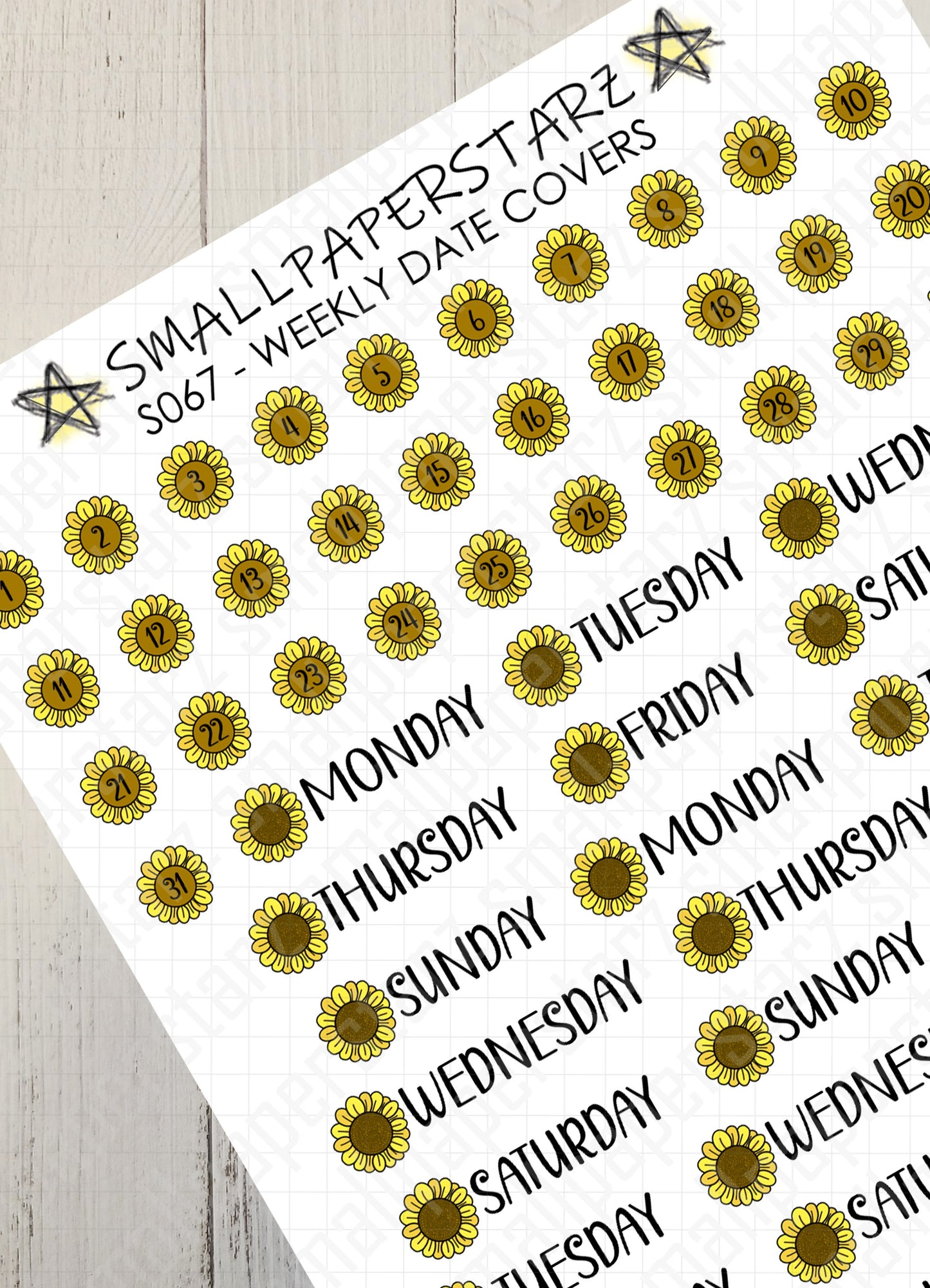 S067 - Sunflower Weekly Date Covers Sticker Sheet