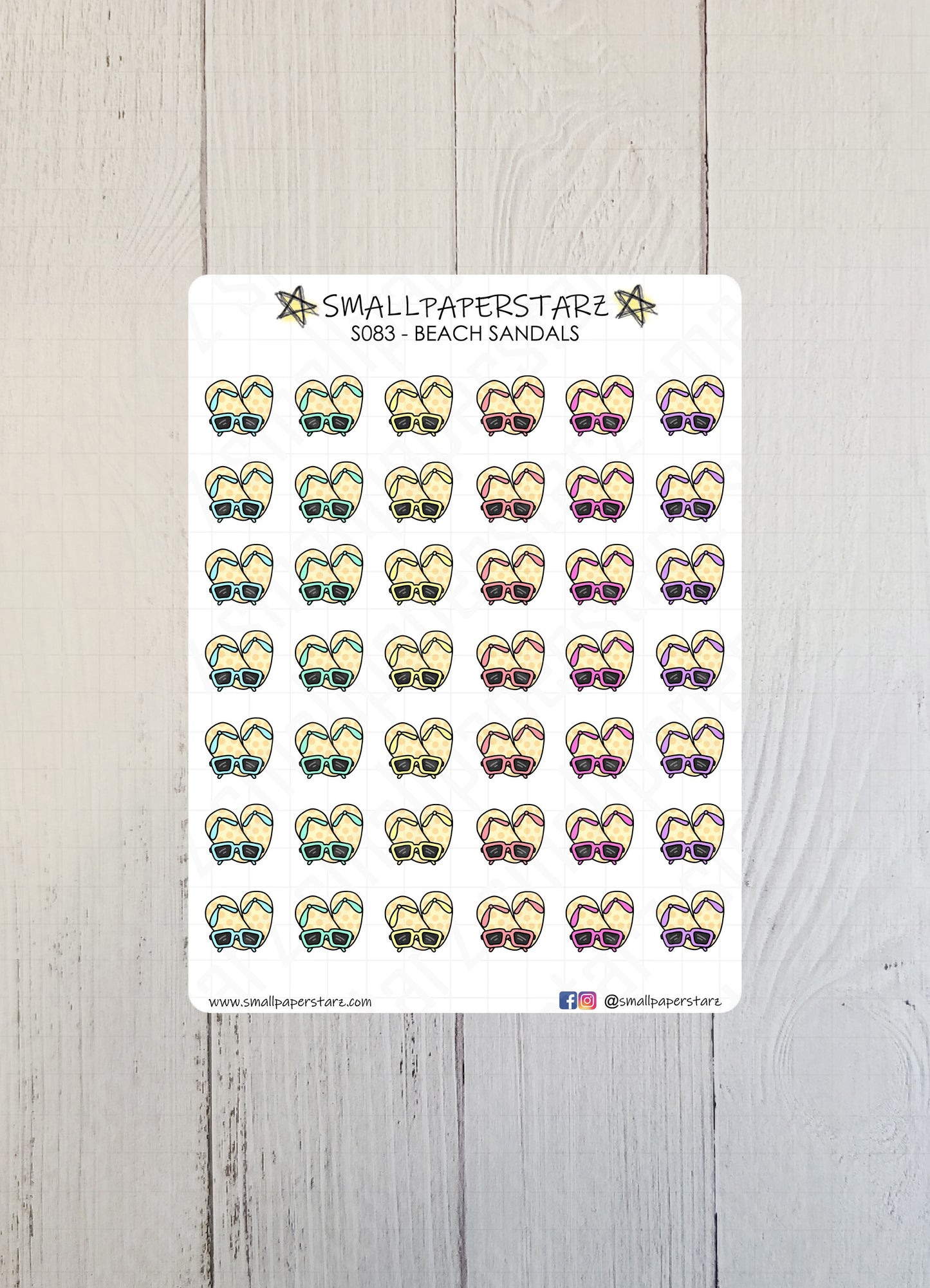 S083 - Beach Sandals & Sunglasses Sticker Sheet