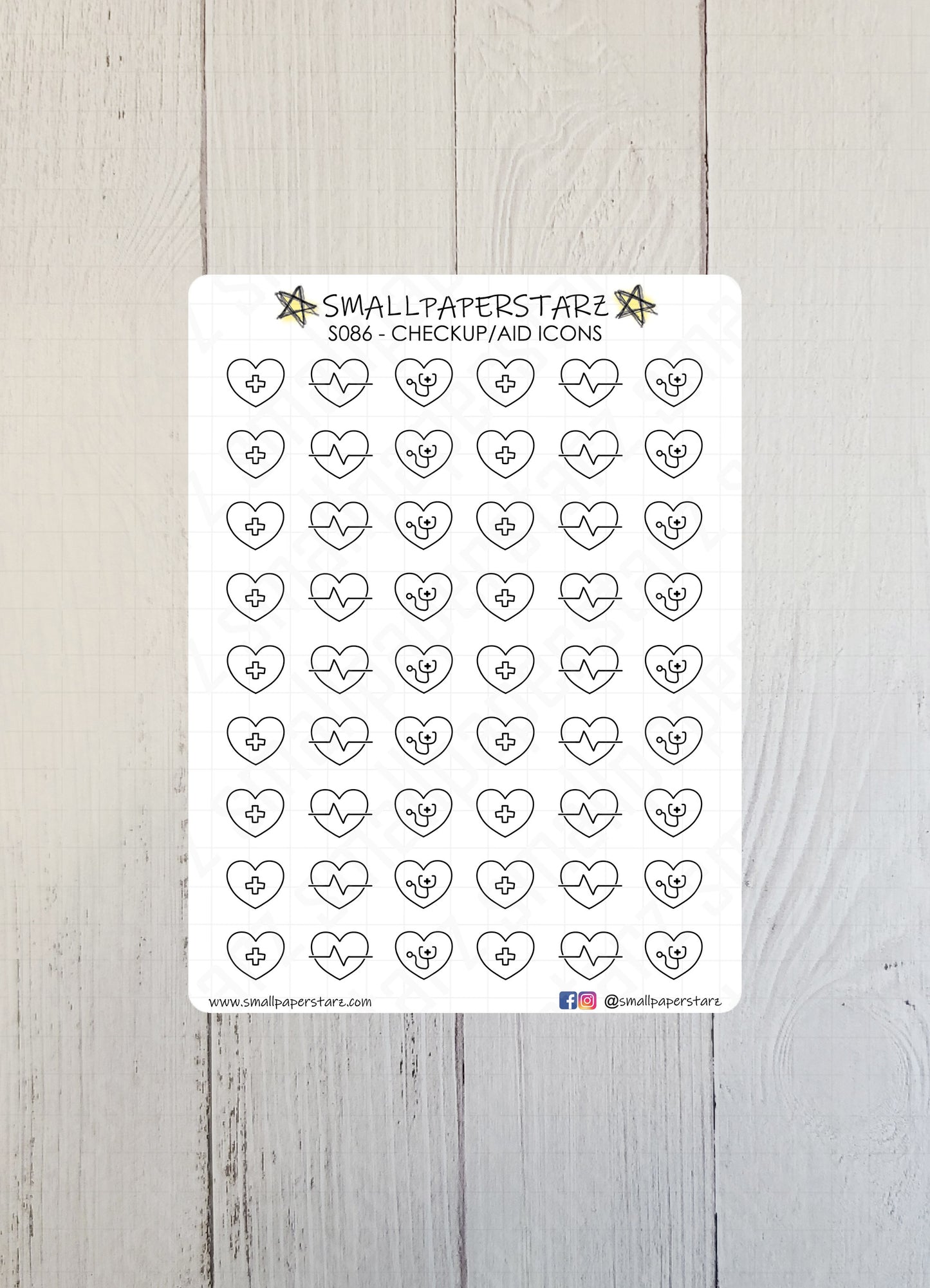 S086 - Health Heart Checkup/Aid/Treatment Icon Doodles Sticker Sheet