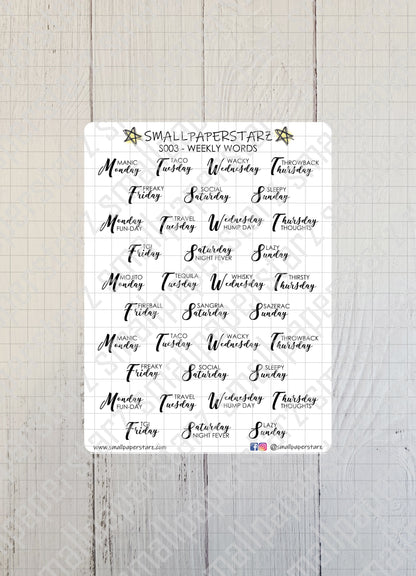 S003 - Weekly Words Script Date Covers Sticker Sheet