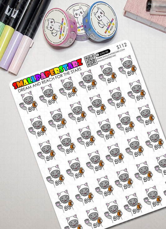 S112 - Gary the Cat Football Colour Me Sticker Sheet