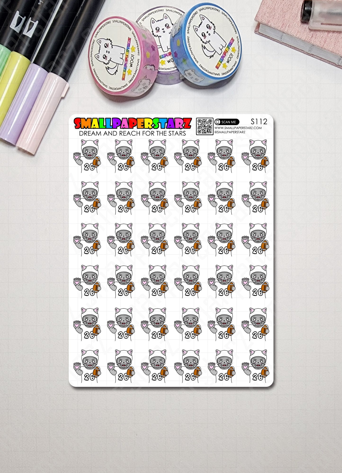 S112 - Gary the Cat Football Colour Me Sticker Sheet