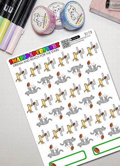 S113 - Cat's / Kitty's Playing Football Sticker Sheet