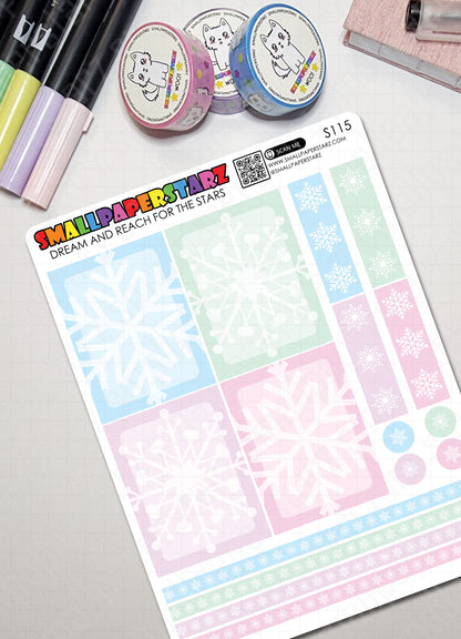 S115 - Pastel Snowflake Winter Christmas Functional Mini Kit Sticker Sheet