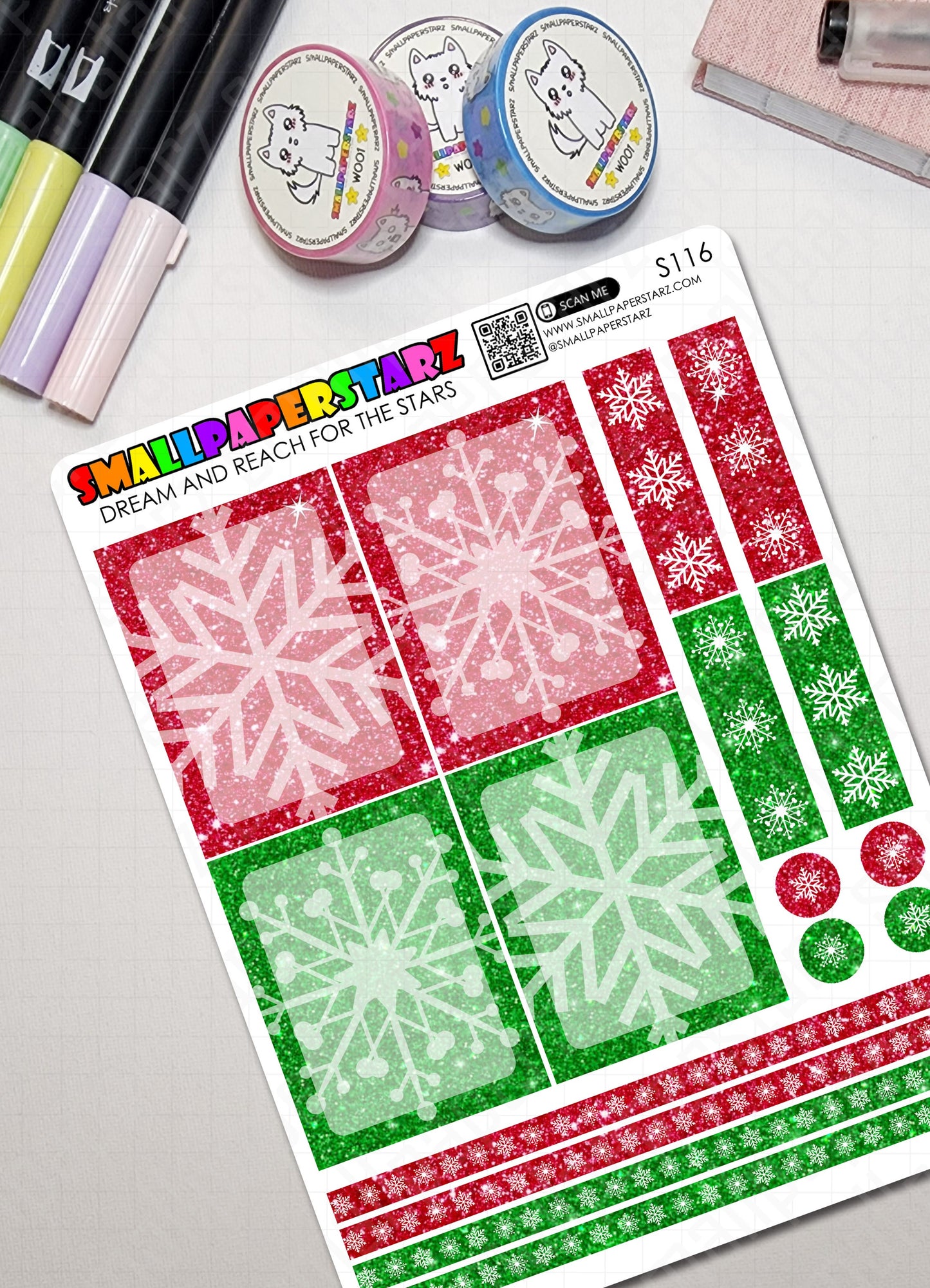 S116 - Glitter Snowflake Winter Christmas Functional Mini Kit Sticker Sheet