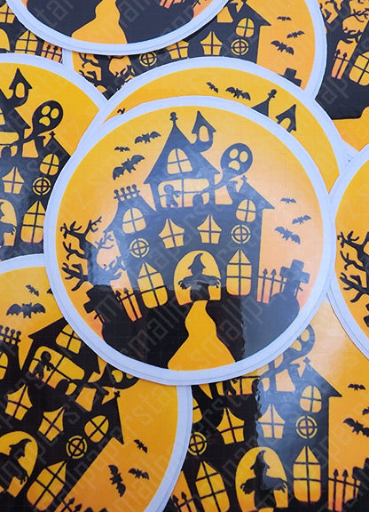 F017 - Haunted Halloween House Water Resistant Vinyl Die Cuts Sticker Flakes