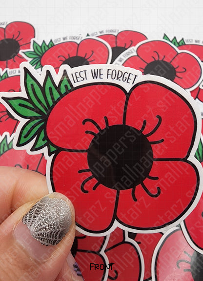 F018 - Remembrance Day Lest We Forget Water Resistant Vinyl Die Cut Sticker Flakes