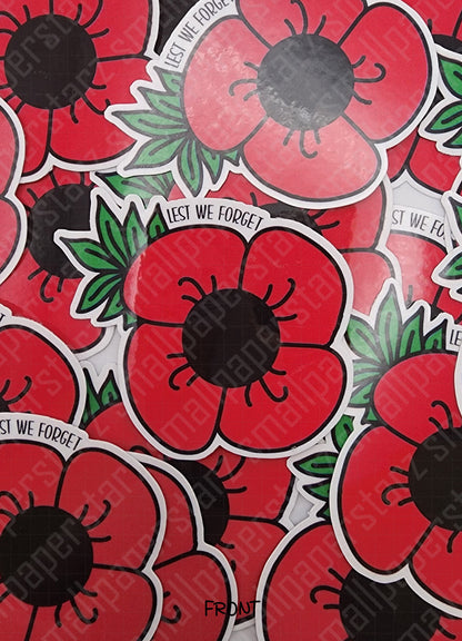 F018 - Remembrance Day Lest We Forget Water Resistant Vinyl Die Cut Sticker Flakes