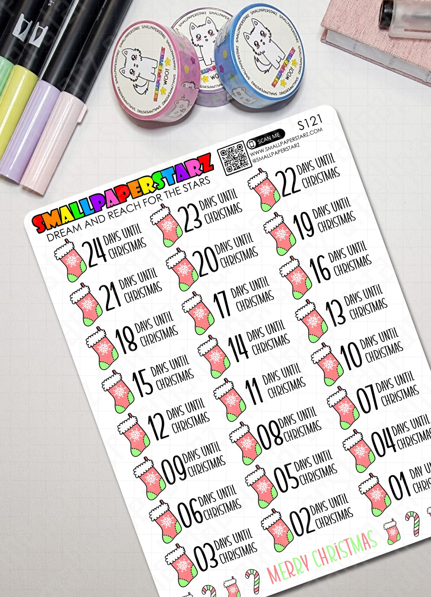 S121 - Christmas Countdown Pastel Red Green Sticker Sheet