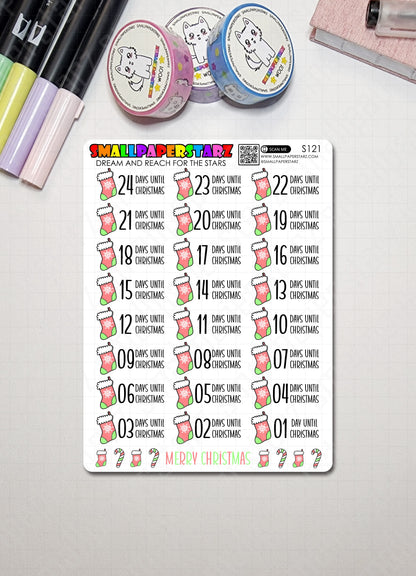 S121 - Christmas Countdown Pastel Red Green Sticker Sheet