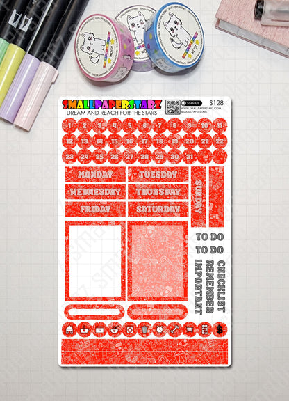 S128 - Christmas Holidays Red Monthly Planner Kit Functional Sticker Sheet