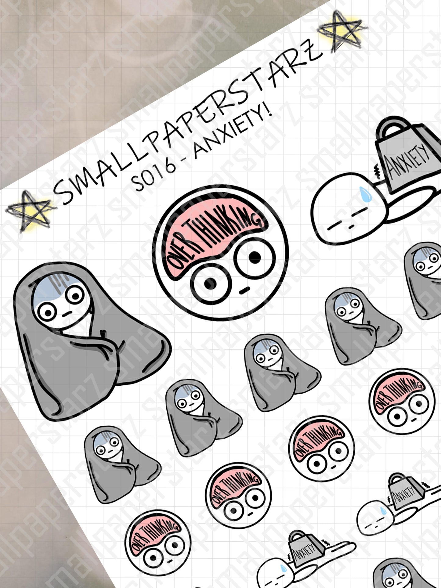 S016 - Anxiety Depression Emoticons Emojis Sticker Sheet