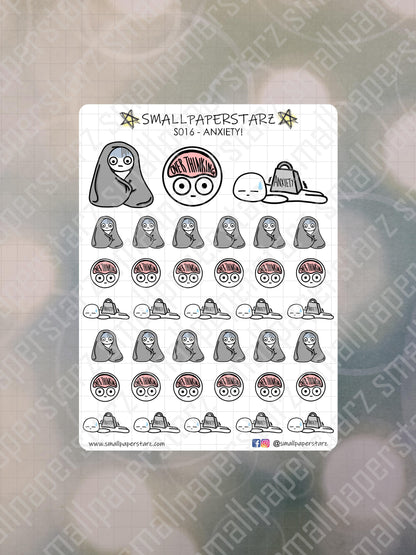 S016 - Anxiety Depression Emoticons Emojis Sticker Sheet