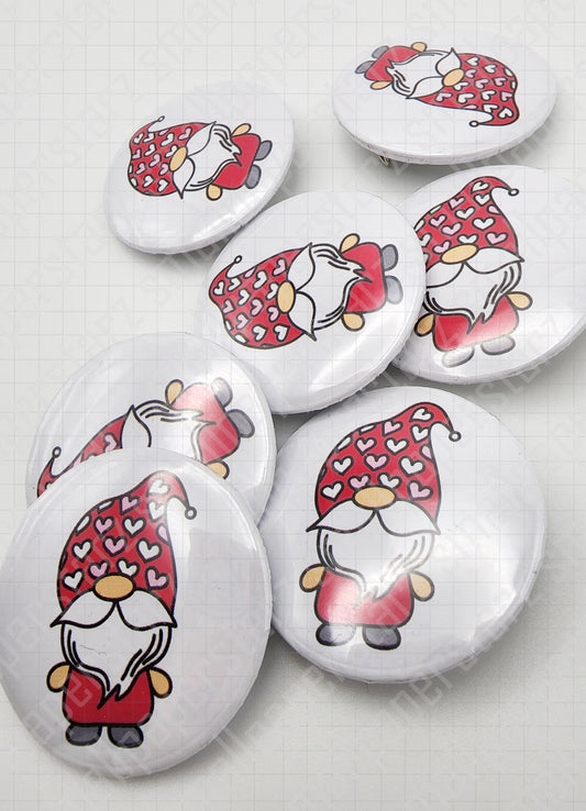 L002 - Red Heart Valentine's Gnome Pinback Button / Badge