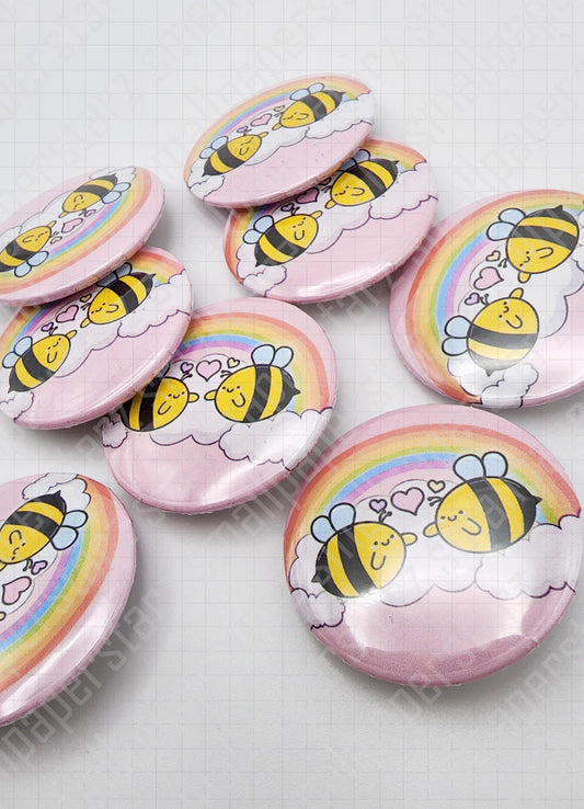 L005 - Lovely Bees Rainbow Pinback Button / Badge